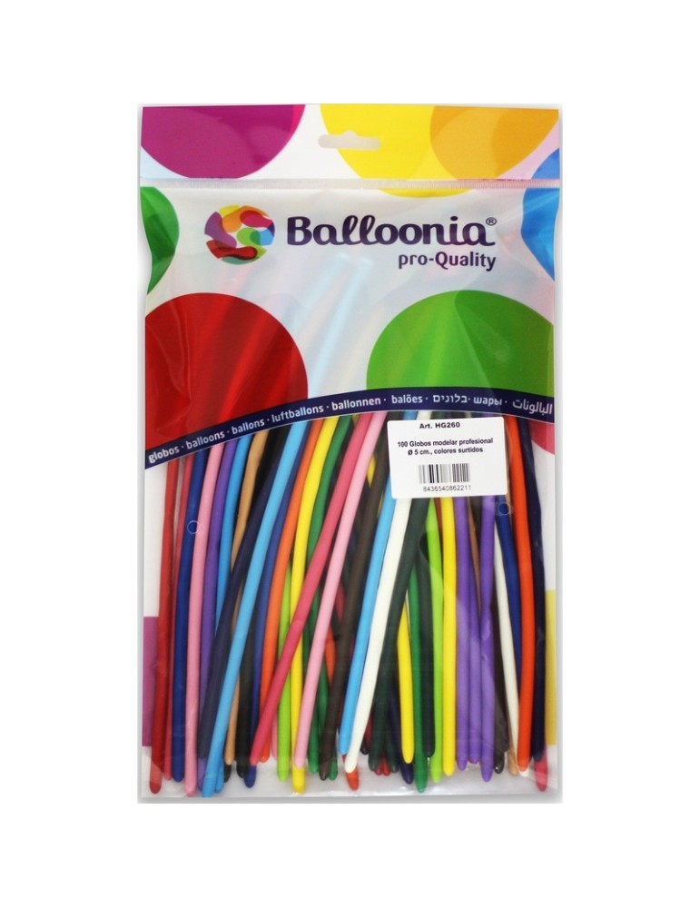Globos para moldear 260Q Balloonia - Paquete de 100 globos de colores clásicos mezclados